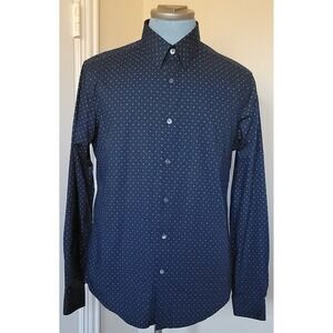 Theory Men's Navy Blue Long Sleeve‎ Button Up Geometric Shirt Size Large